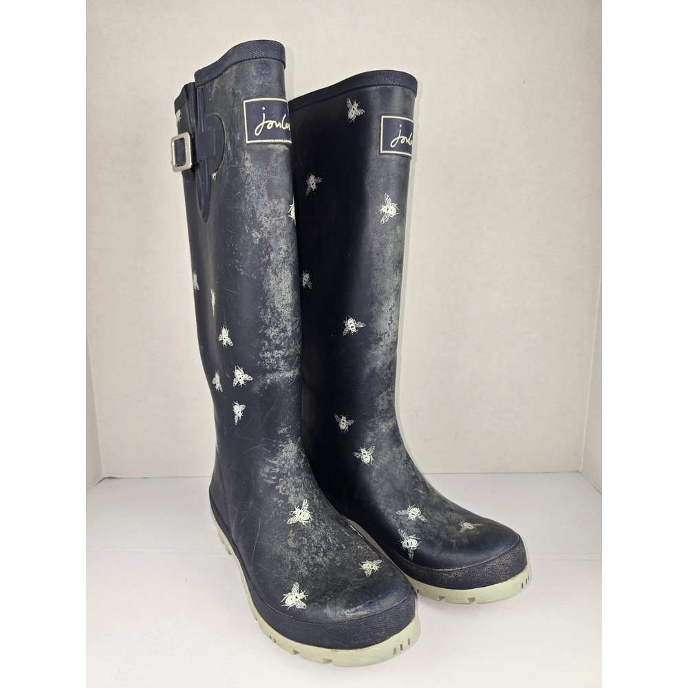 Joules Molly Welly Rain Boots Womens 8 Navy Bumblebee Neoprene Waterproof